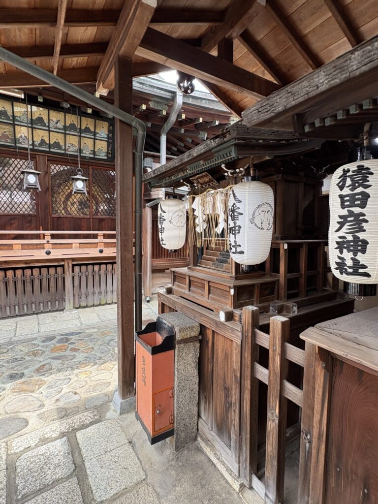 京都ゑびす神社の境内社・猿田彦神社。道開きの神をまつる小さな社と白提灯
