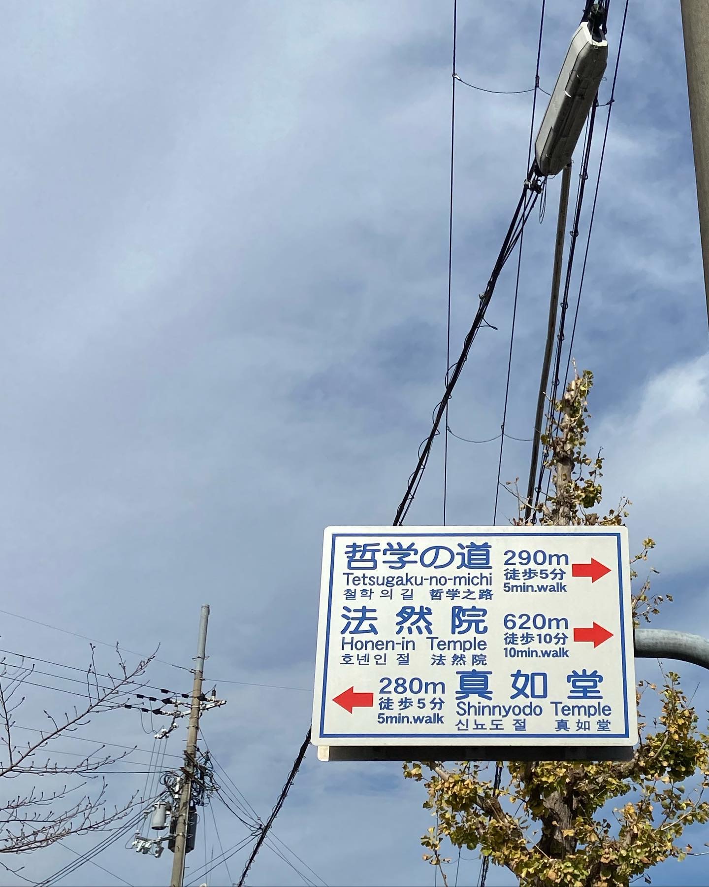 哲学の道の道標、法然院と真如堂への案内