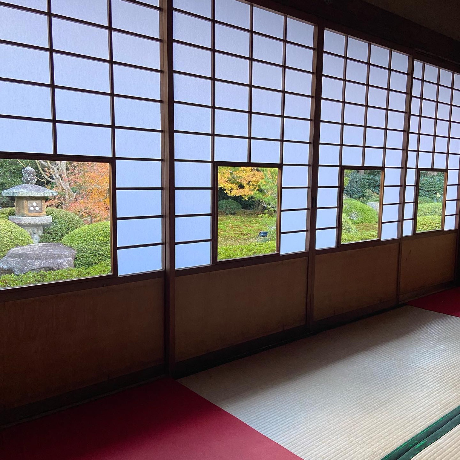 雲龍院の障子に並ぶ小窓と、その向こうの庭